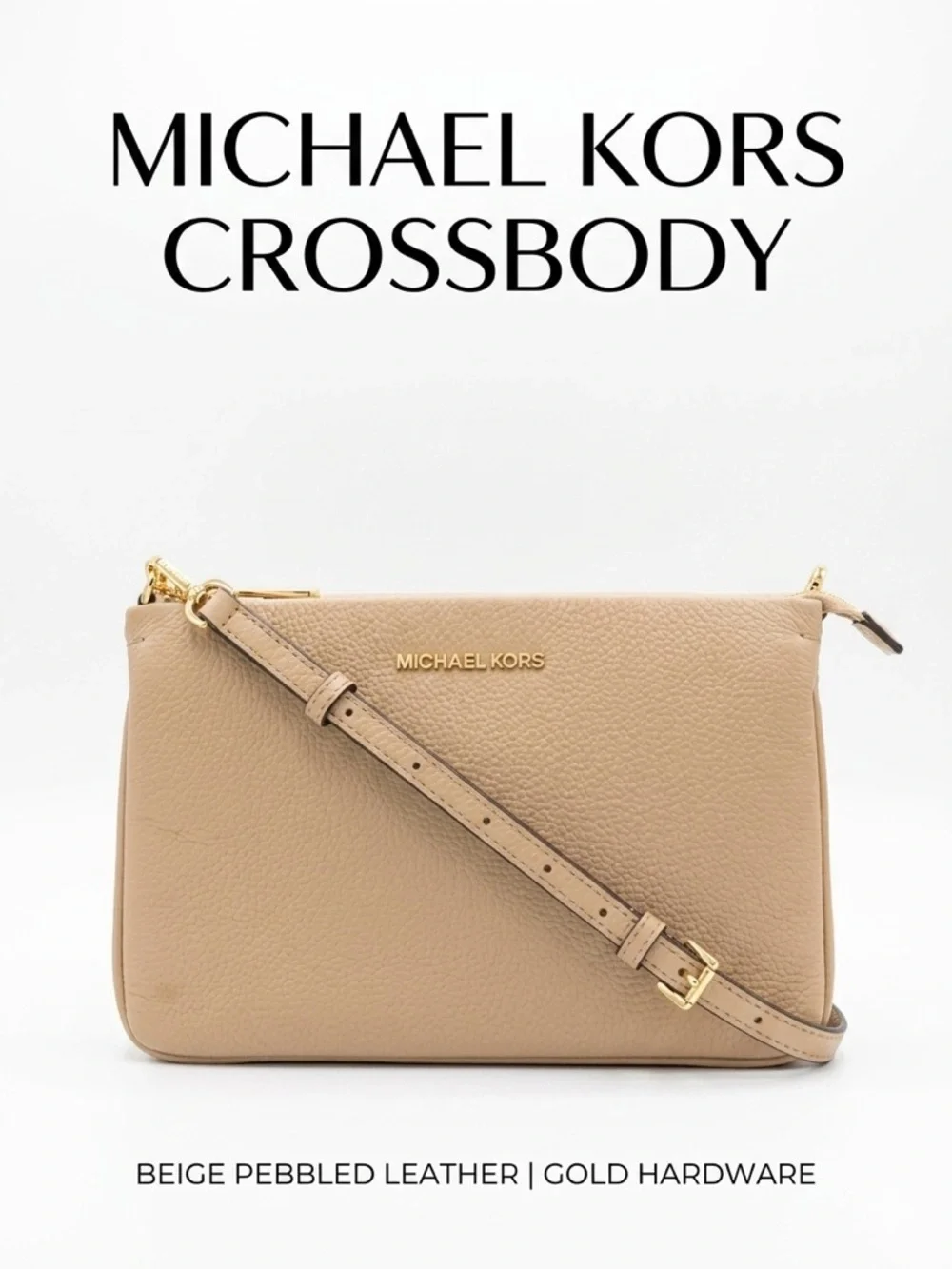Michael Kors Beige Pebbled Leather Jet Set Travel Crossbody